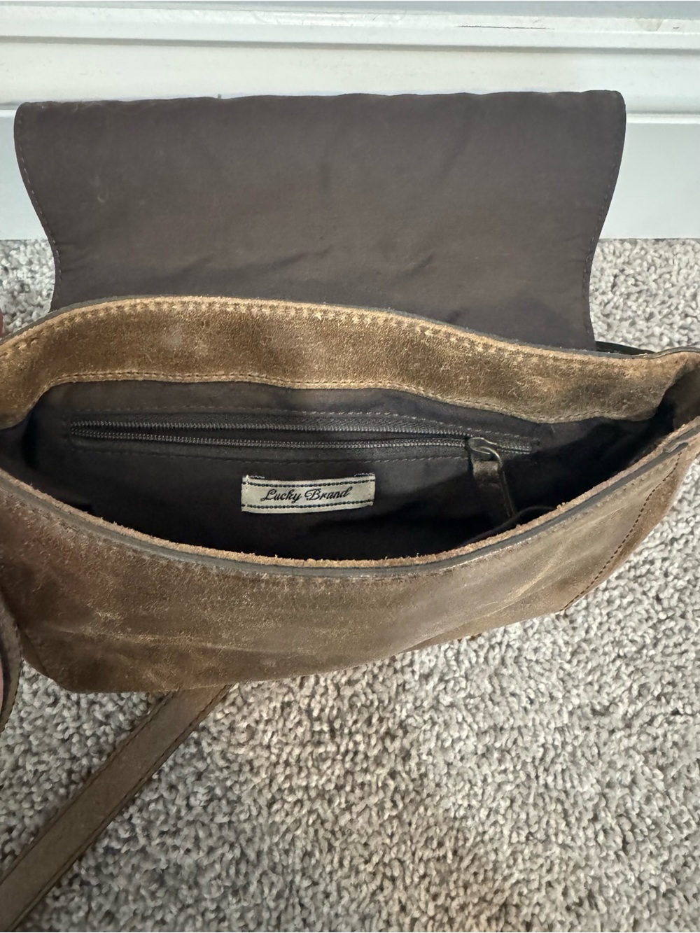 Lucky Brand Leather Brown & Tan Embroidered Crossbody Bag - Picture 3 of 8